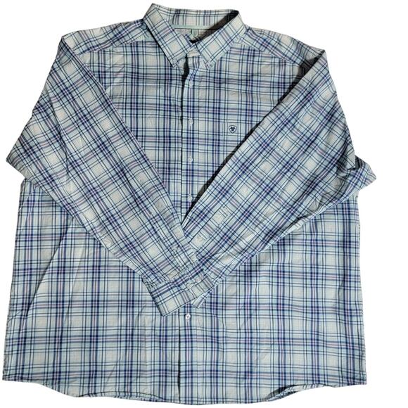 Ariat Mens Button Down Pro Series Blue Pink White Plaid Size 3XL - Picture 1 of 10